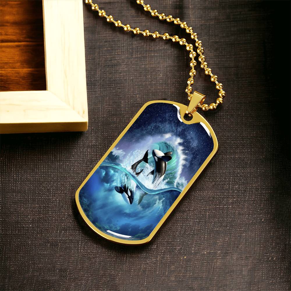 Dolphins right - Army Tag Necklace, Dog Tag Necklace