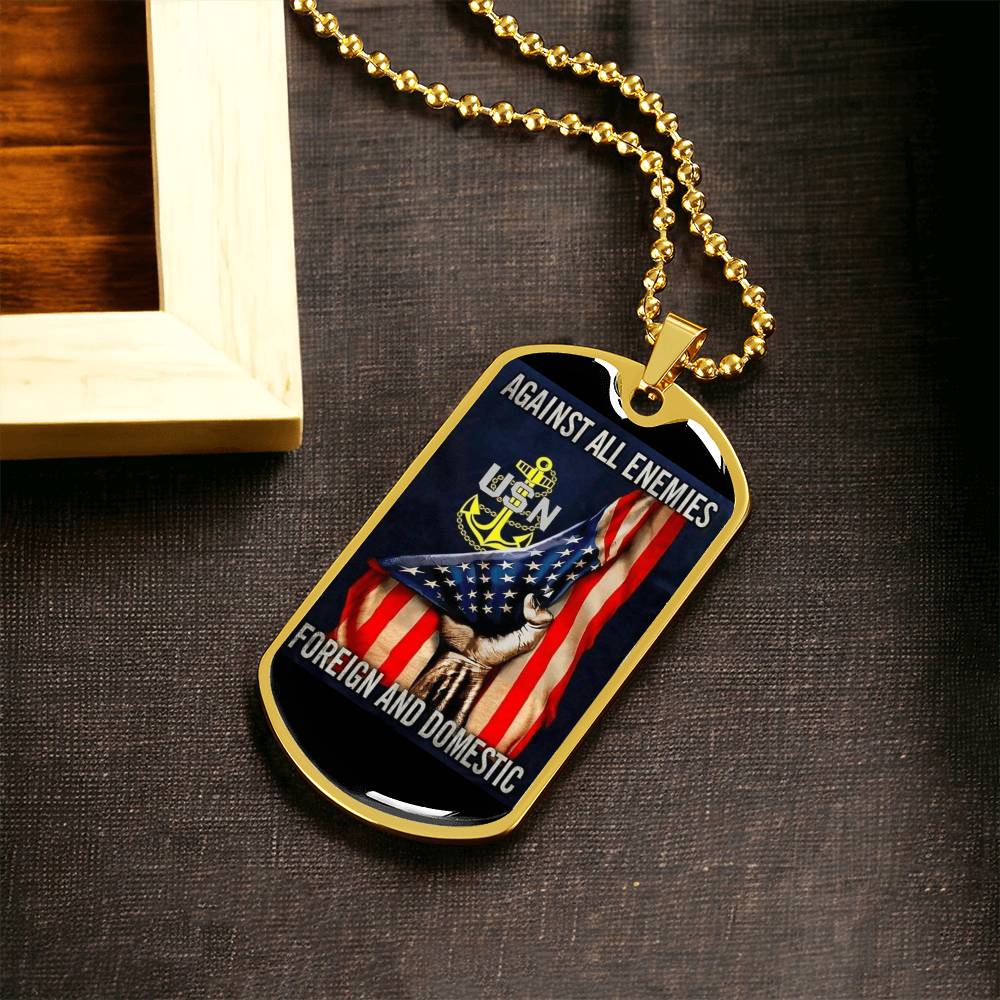 Against All Enemies Dog Tag - Army Tag Necklace, Dog Tag Necklace