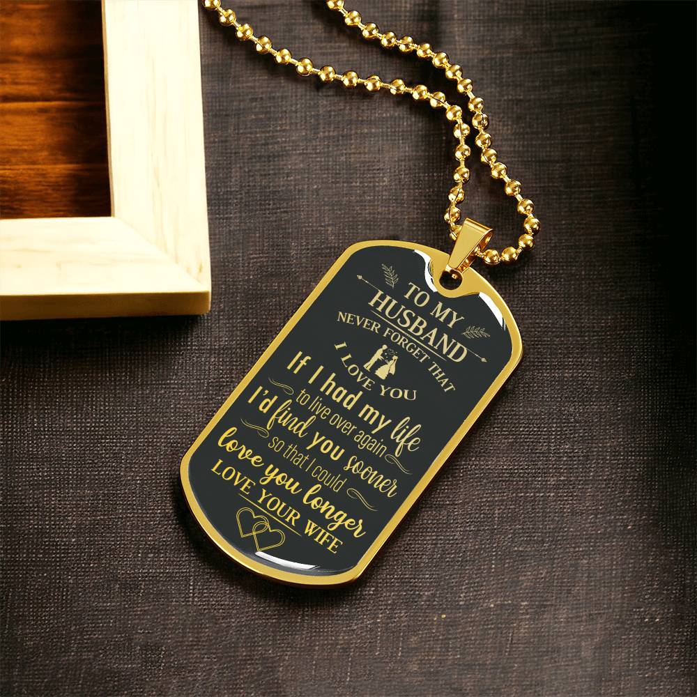 💖 LOVE YOU LONGER 💖 Husband Gift From Wife - Army Tag Necklace, Dog Tag Necklace