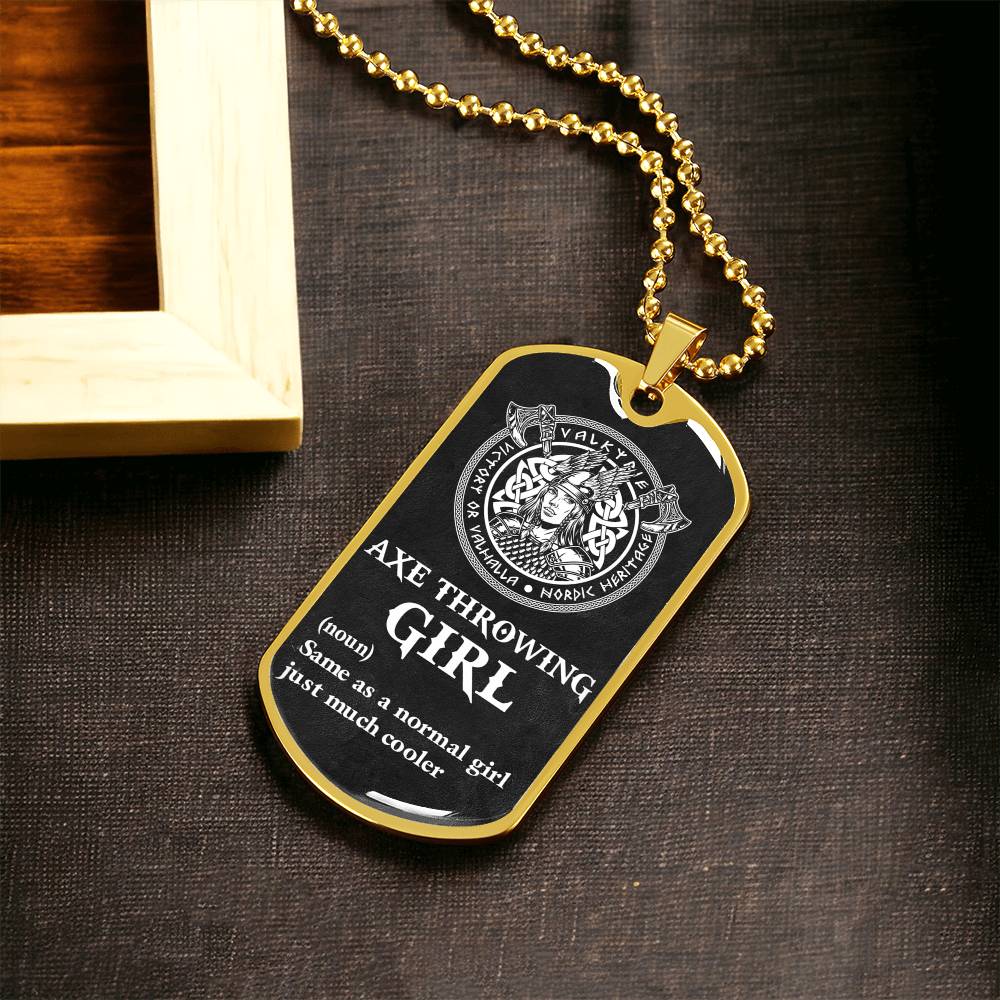 AXE THROWING GIRL - PREMIUM DOGTAG - Army Tag Necklace, Dog Tag Necklace
