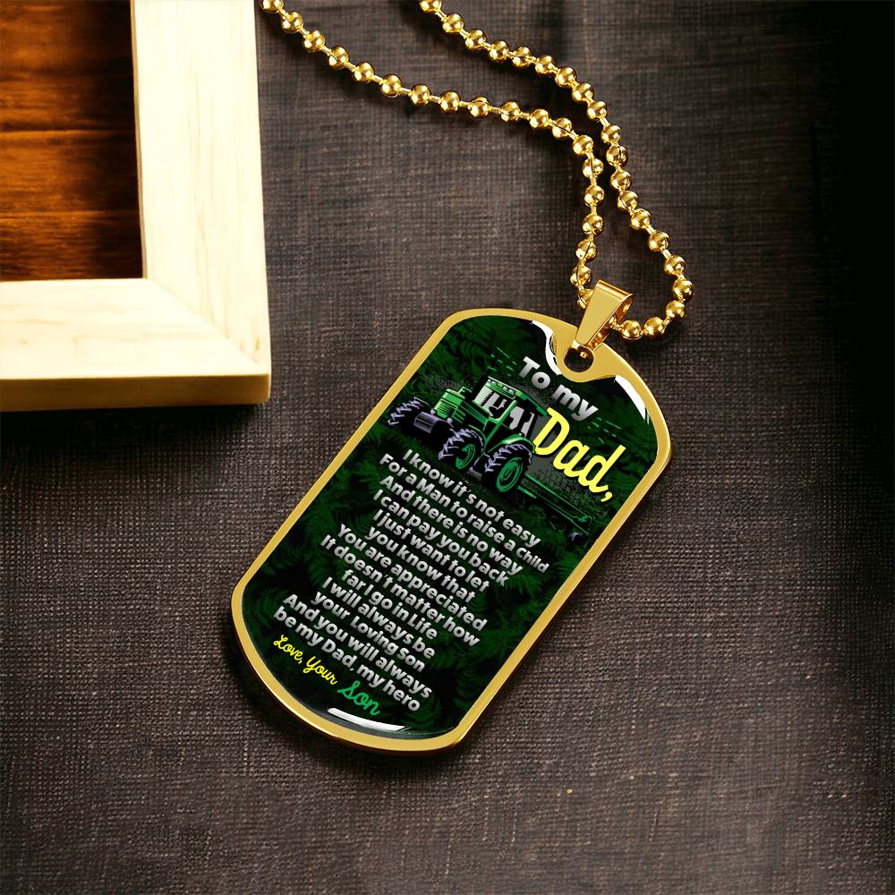 Farmer's Dad - Premium Dog Tag From Son - Army Tag Necklace, Dog Tag Necklace