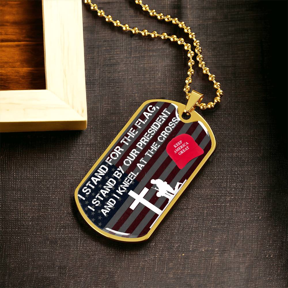 Patriotic Stand By Our President Military Ball Chain - Army Tag Necklace, Dog Tag Necklace