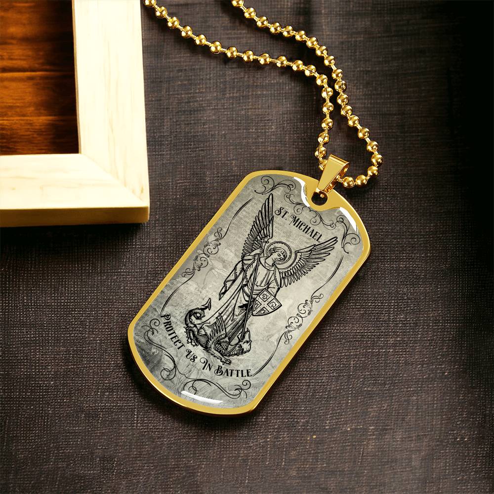 Police Officer St.Michael Protect Us Dogtag - Army Tag Necklace, Dog Tag Necklace