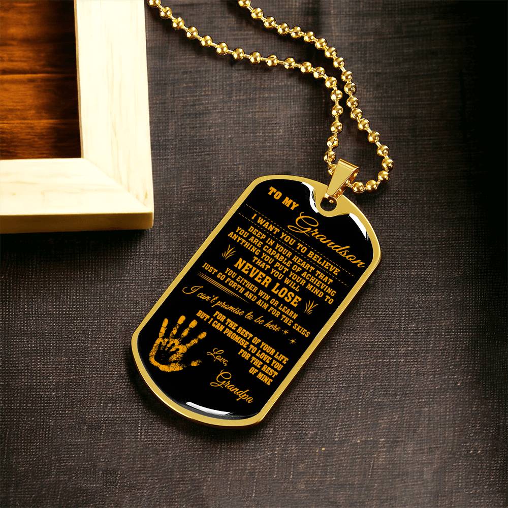 To My Grandson - Gift From Grandpa - Army Tag Necklace, Dog Tag Necklace