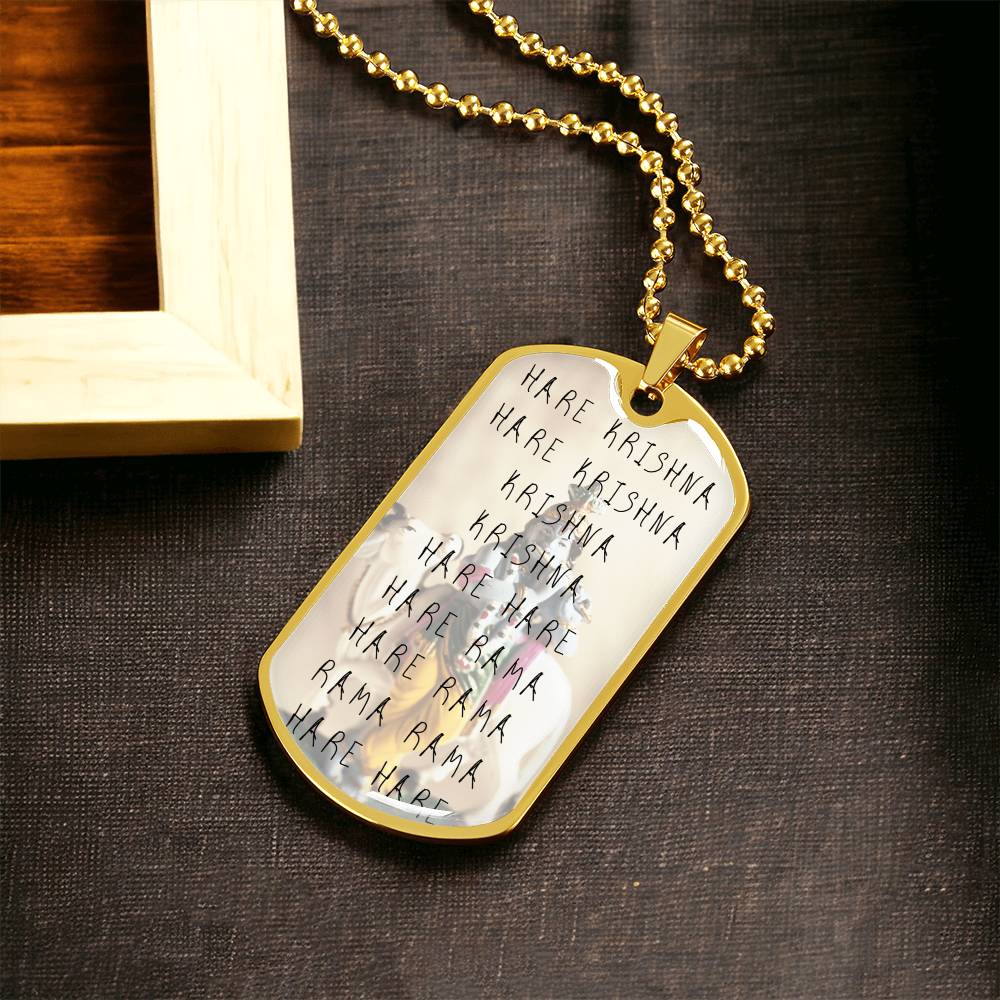 Hare Krishna Iskcon Maha - Mantra Pendant Necklace - Army Tag Necklace, Dog Tag Necklace