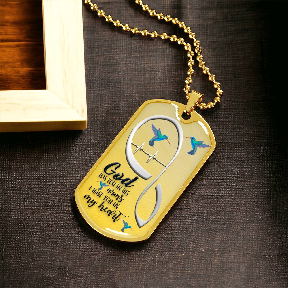Hummingbird God Has You In His Arms Luxury Necklace - Army Tag Necklace, Dog Tag Necklace