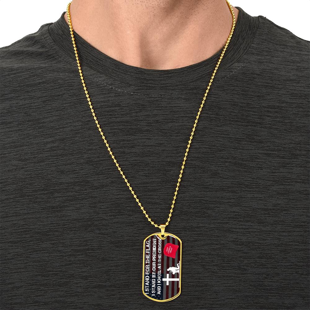 Patriotic Stand By Our President Military Ball Chain - Army Tag Necklace, Dog Tag Necklace
