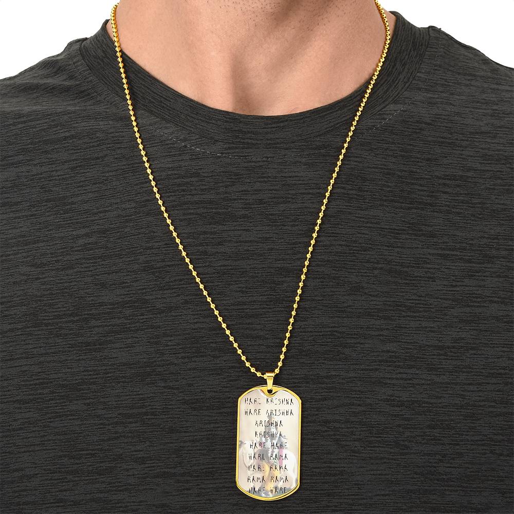 Hare Krishna Iskcon Maha - Mantra Pendant Necklace - Army Tag Necklace, Dog Tag Necklace