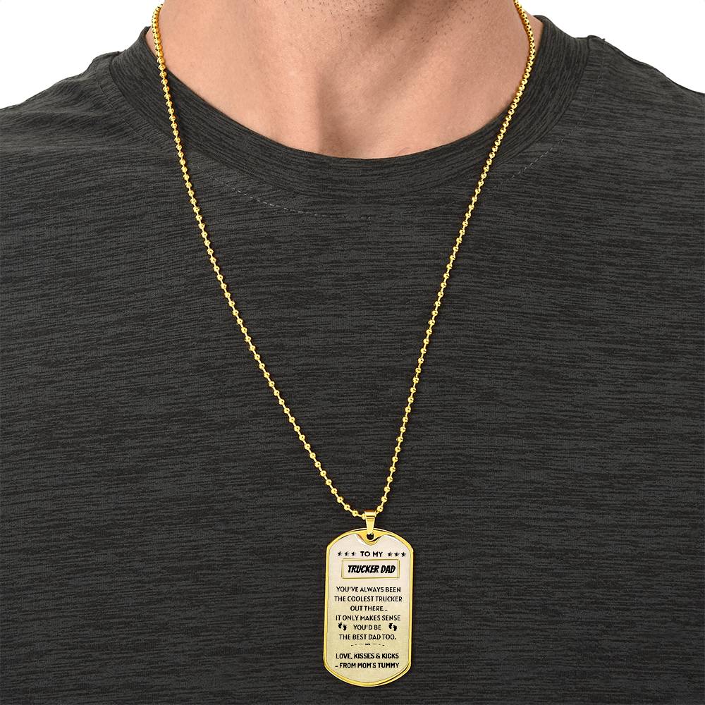 My Coolest Trucker Dad Pendant - Army Tag Necklace, Dog Tag Necklace