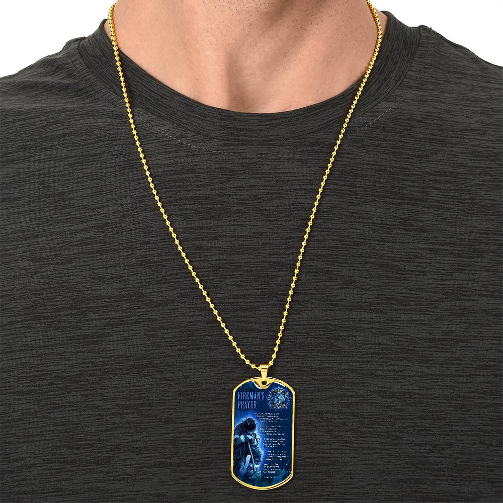 Fireman's Prayer Pendant With Military Ball Chain - Army Tag Necklace, Dog Tag Necklace