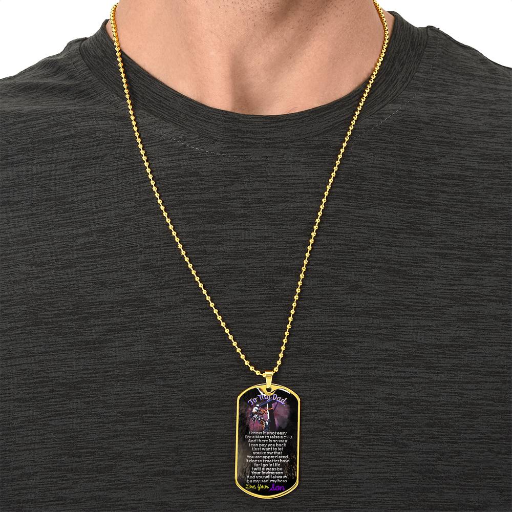 Lineman's Dad - Premium Dog Tag From Son - Army Tag Necklace, Dog Tag Necklace