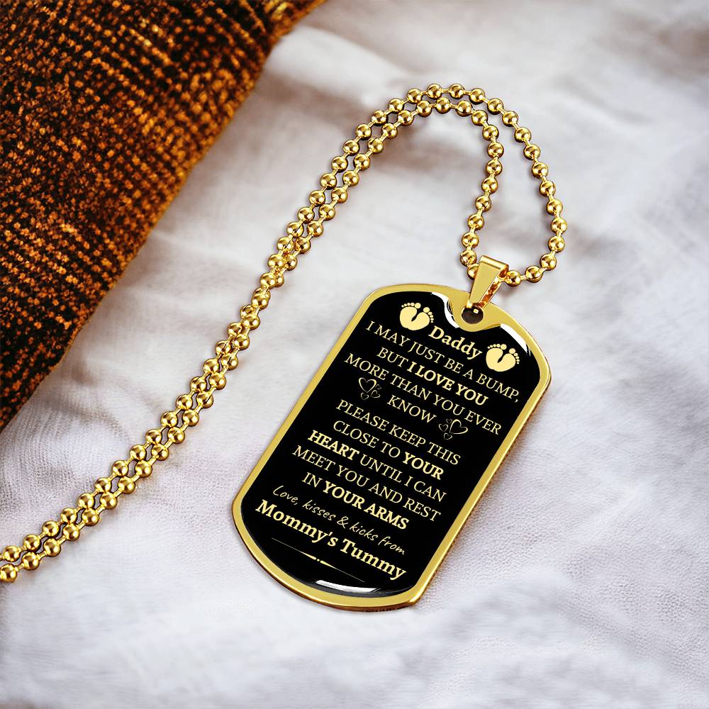 1St Fathers Day Gifts - Dad To Be Gifts - New Dad Gifts - Fathers Day Gifts From Bump - Announcement Necklace Idea - Army Tag Necklace, Dog Tag Necklace