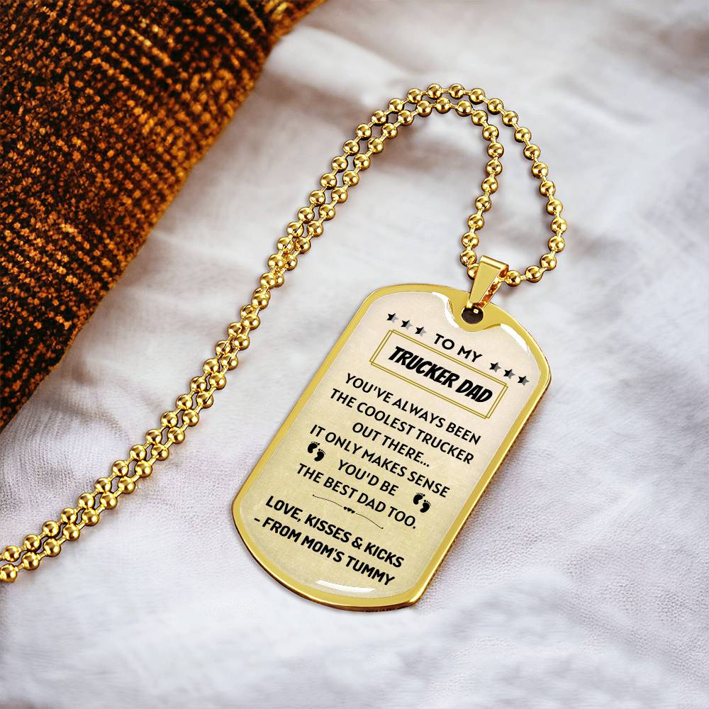 My Coolest Trucker Dad Pendant - Army Tag Necklace, Dog Tag Necklace