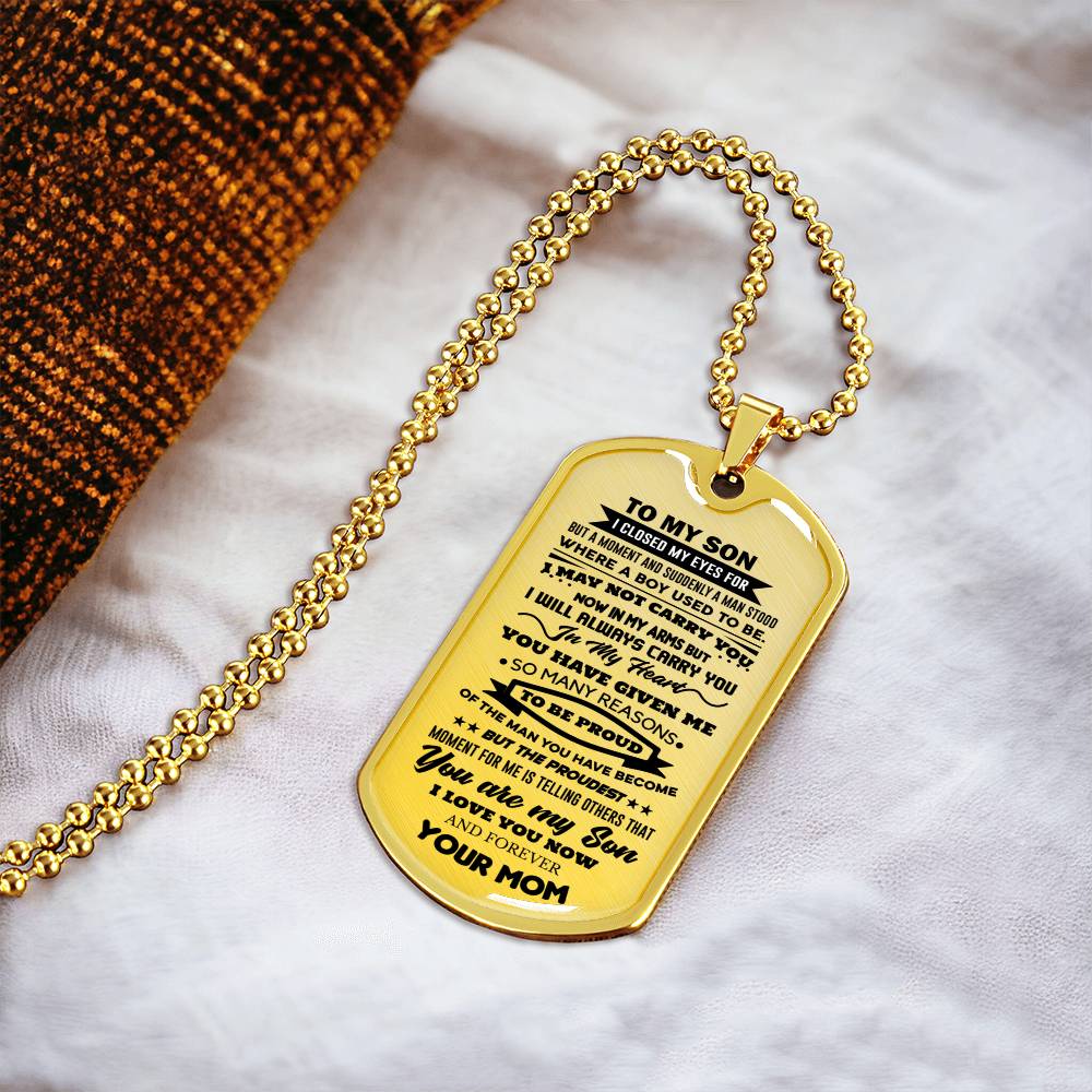 To My Son I Will Always Carry You In My Heart Dog Tag Necklace - Army Tag Necklace, Dog Tag Necklace