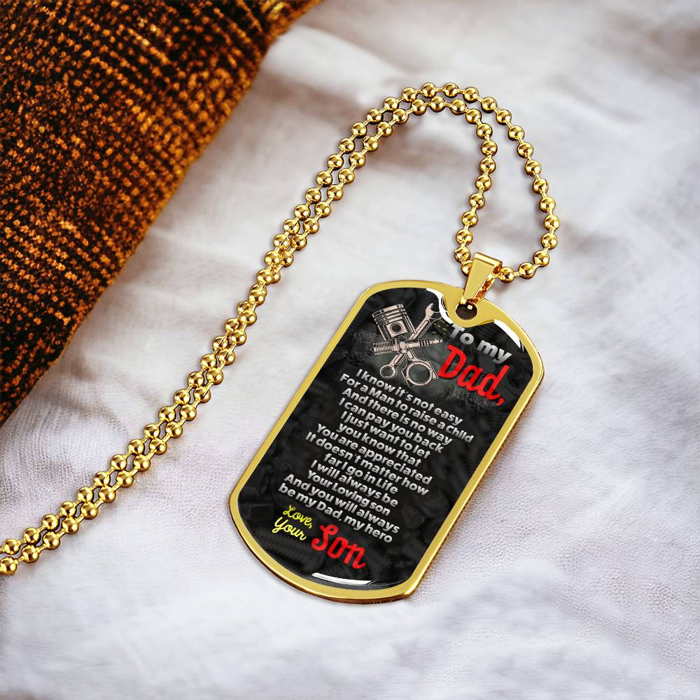 Mechanic's Dad - Premium Dog Tag From Son - Army Tag Necklace, Dog Tag Necklace