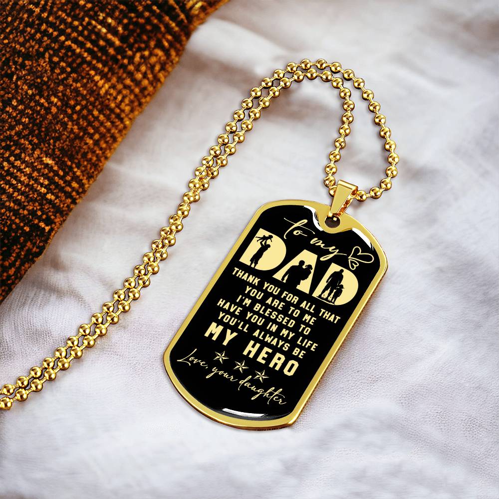 My Dad, My Hero, My Angel Memorial Necklace. Lost Daddy, Lost Father. Death Of Dad. Gift For Daughter - Army Tag Necklace, Dog Tag Necklace