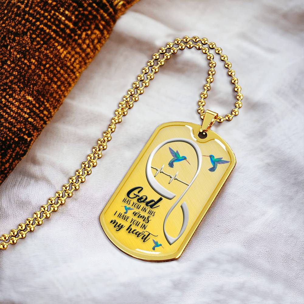 Hummingbird God Has You In His Arms Luxury Necklace - Army Tag Necklace, Dog Tag Necklace