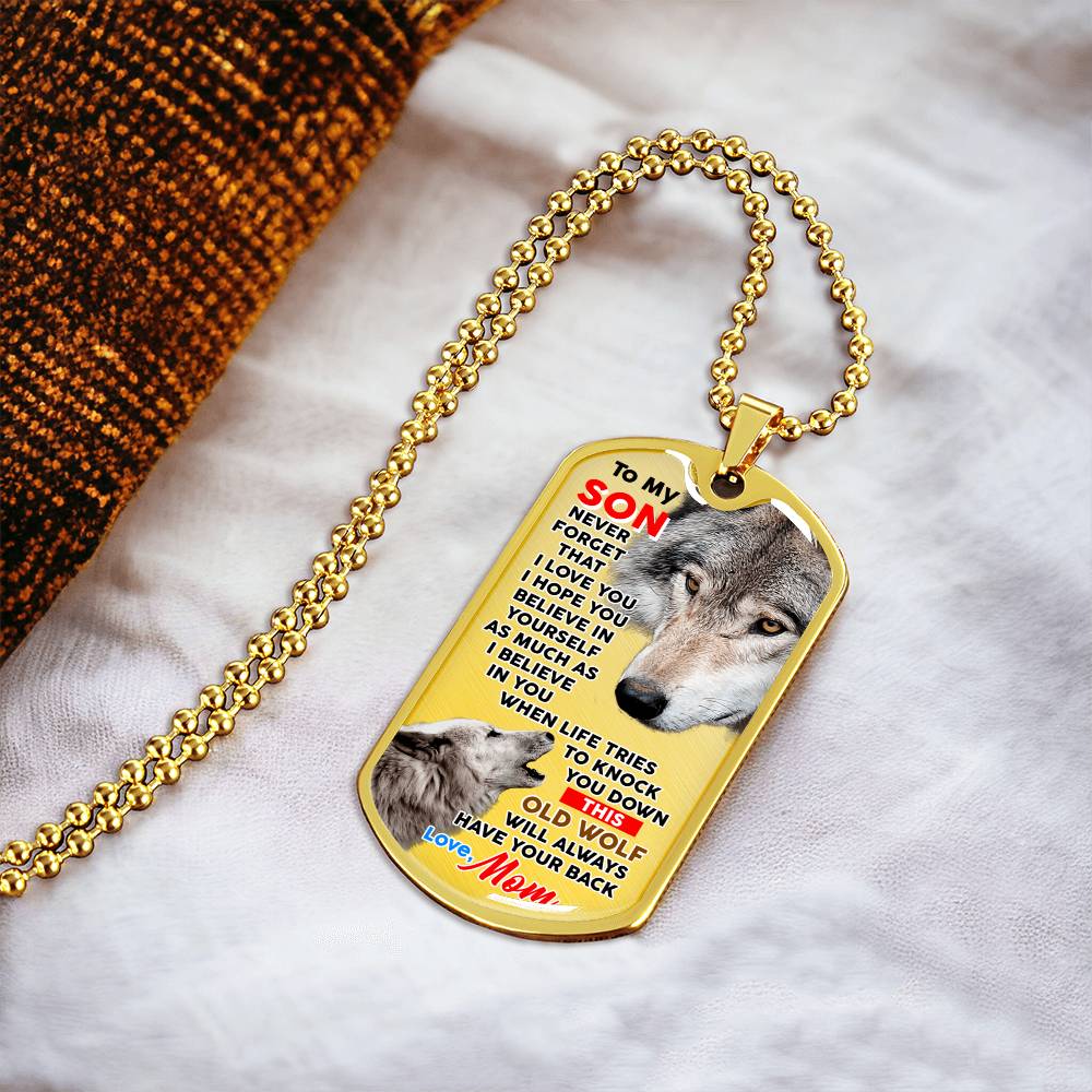 Gift For Son - Gift From Mother - Wolf Mom Gift - Wolf Lover Gift - Gift For Son From Mom - Son's Birthday Gift - Mother Son Gift - Army Tag Necklace, Dog Tag Necklace