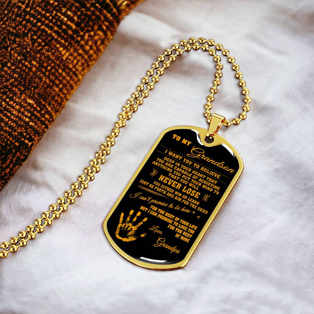 To My Grandson - Gift From Grandpa - Army Tag Necklace, Dog Tag Necklace