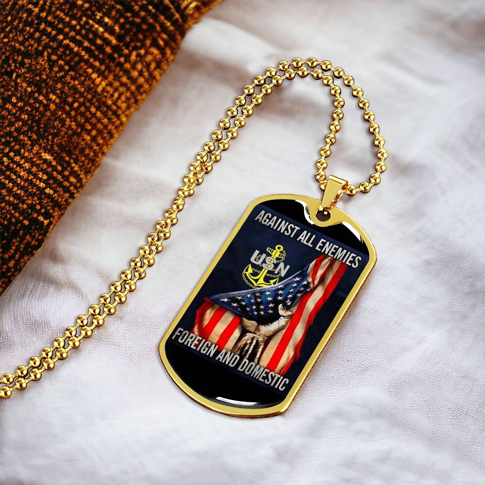 Against All Enemies Dog Tag - Army Tag Necklace, Dog Tag Necklace