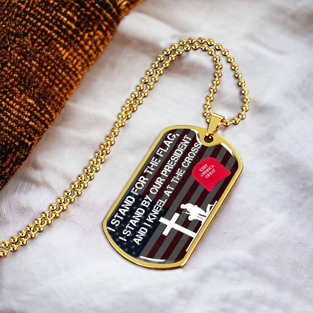 Patriotic Stand By Our President Military Ball Chain - Army Tag Necklace, Dog Tag Necklace