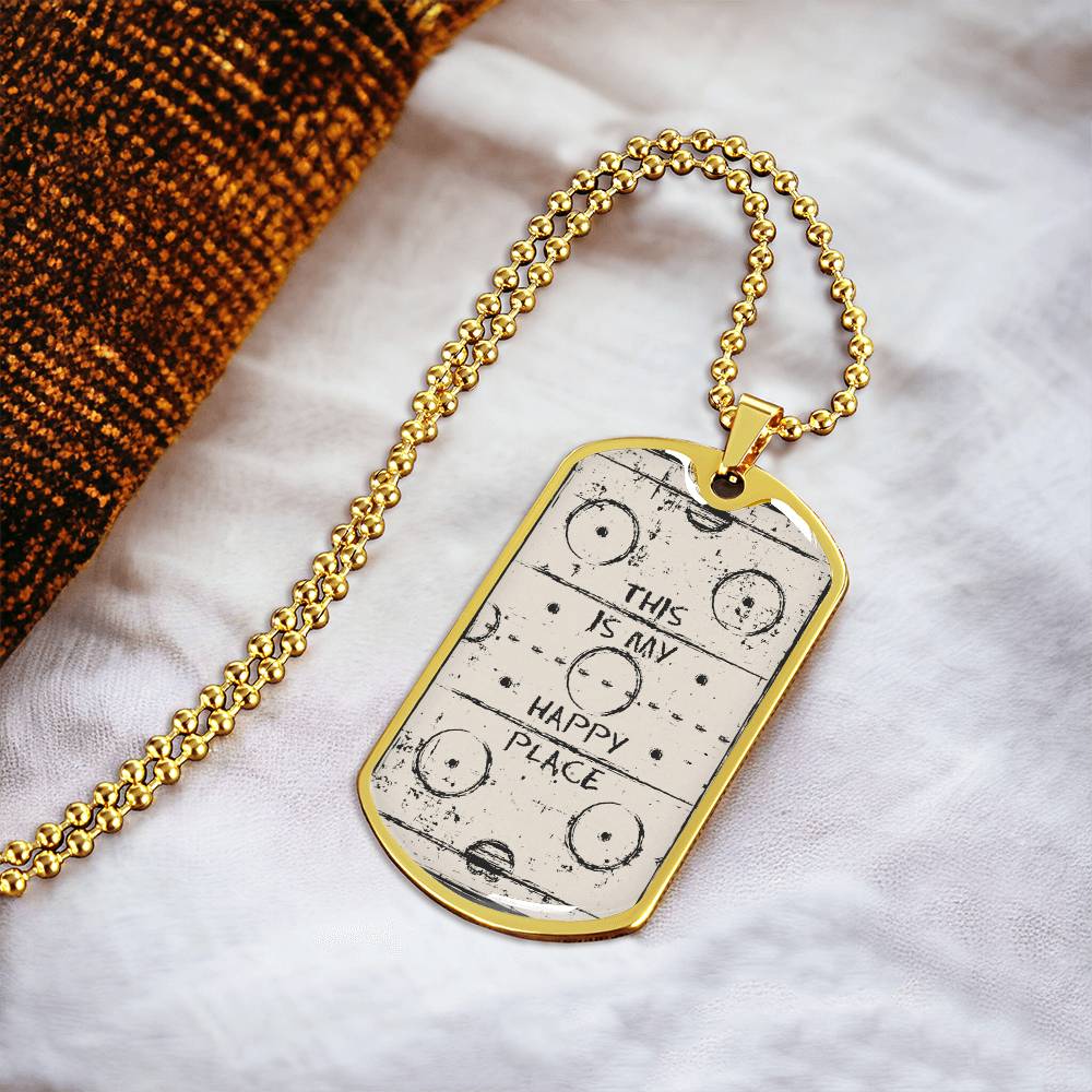 This Is My Happy Place Hockey Pendant Necklace - Army Tag Necklace, Dog Tag Necklace