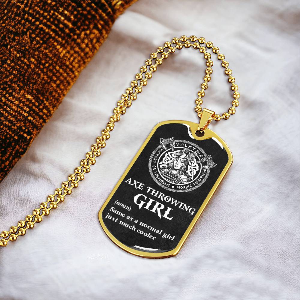 AXE THROWING GIRL - PREMIUM DOGTAG - Army Tag Necklace, Dog Tag Necklace