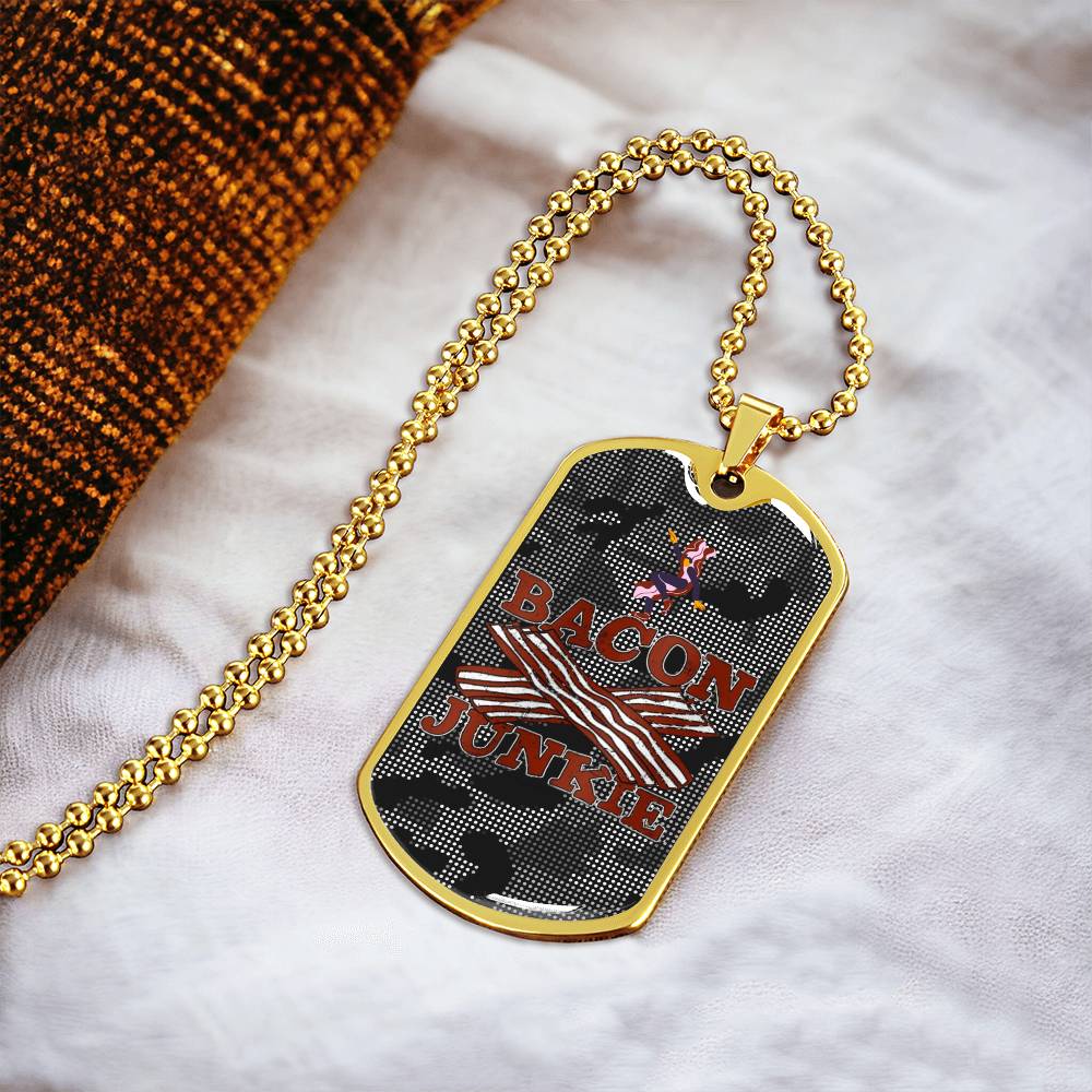 Funny Bacon Junkie Bacon Lover Carbon Fiber Camo Dog-Tag Necklace - Army Tag Necklace, Dog Tag Necklace