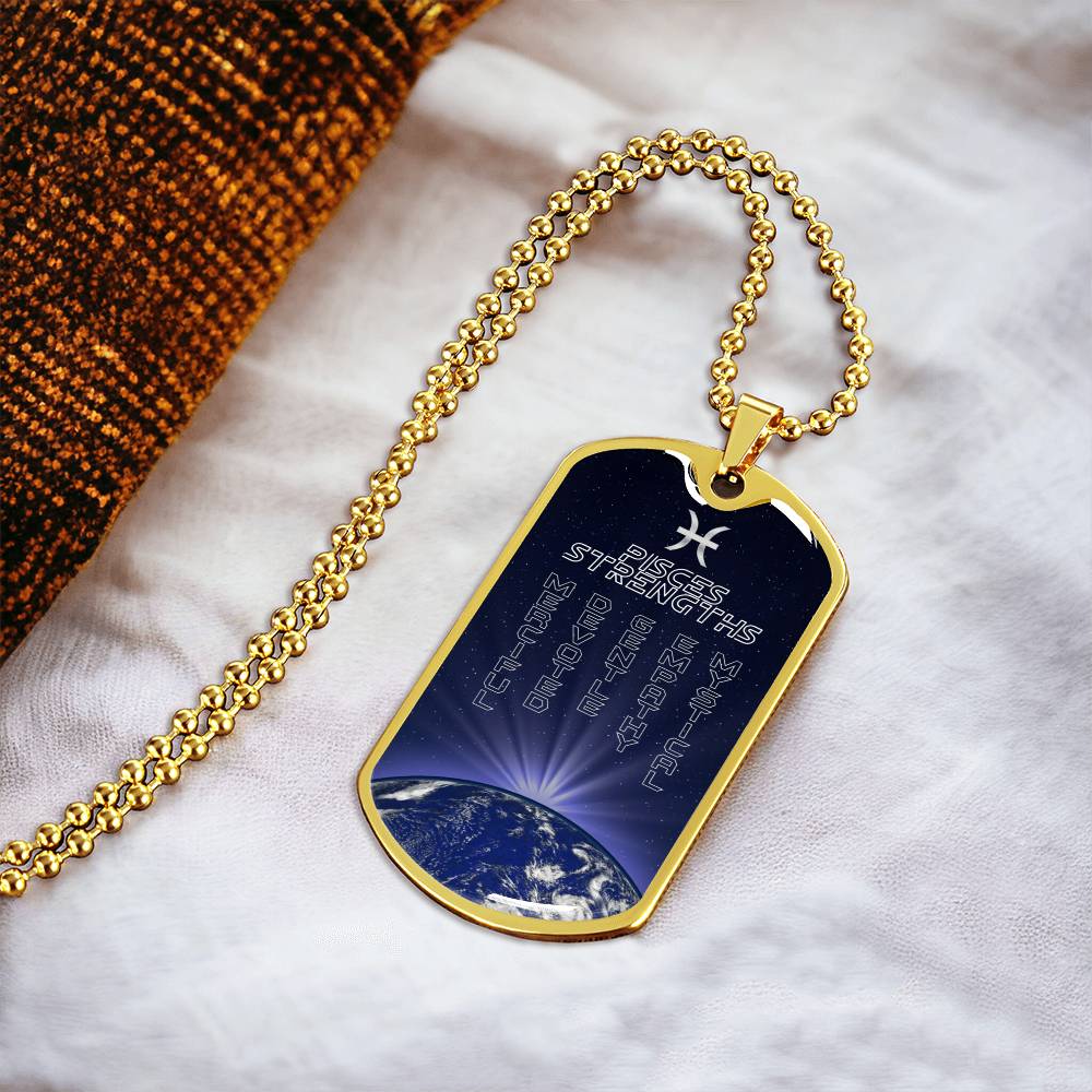 Pisces Ball Chain Dog Tag Necklace - Army Tag Necklace, Dog Tag Necklace