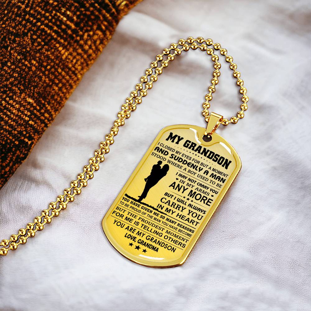 Grandson Dogtag - Proud Of You - Love, Grandma - Army Tag Necklace, Dog Tag Necklace