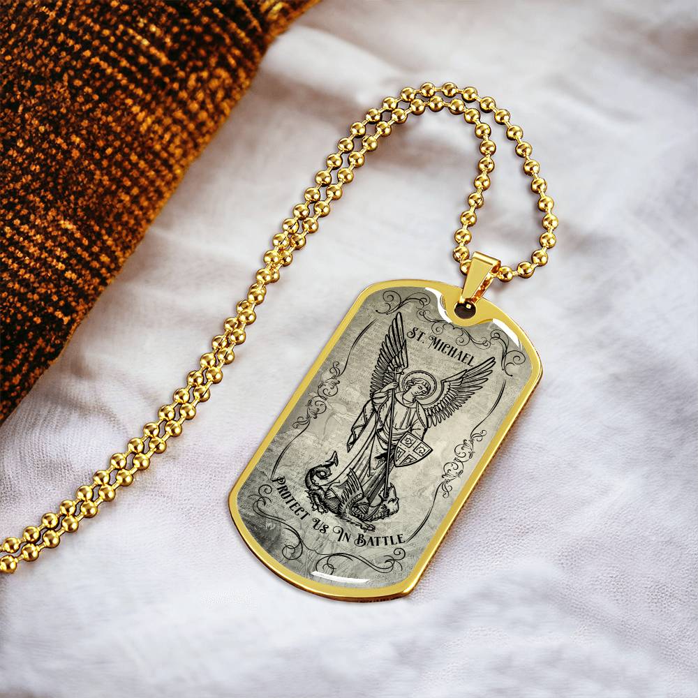 Police Officer St.Michael Protect Us Dogtag - Army Tag Necklace, Dog Tag Necklace