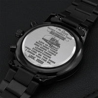Never Forget I Love You Engraved Customized Black Chronograph Watch Mom Gift For Son Engraving Chronograph Watch