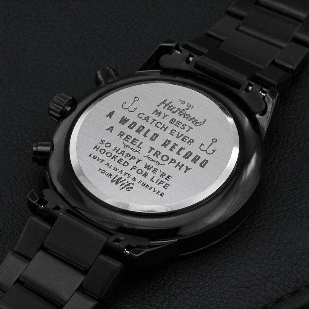 Fishing Husband Best Catch Ever From Wife Gift Engraving Chronograph Watch