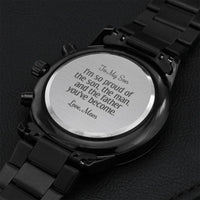 Son Graduation Gift For Son Birthday Fathers Day Gift From Mom Black Chronograph Engraved Watch For Men Christmas Gift For Son Engraving Chronograph Watch