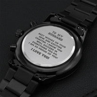 Husband Graduation Custom Gift Fathers Day Gift For Husband From Wife Black Chronograph Engraved Watch For Men New Job Gift Engraving Chronograph Watch