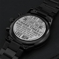 From Mom To Son Never Forget That I Love You Engraved Design Black Chronograph Watch For Men Engraving Chronograph Watch