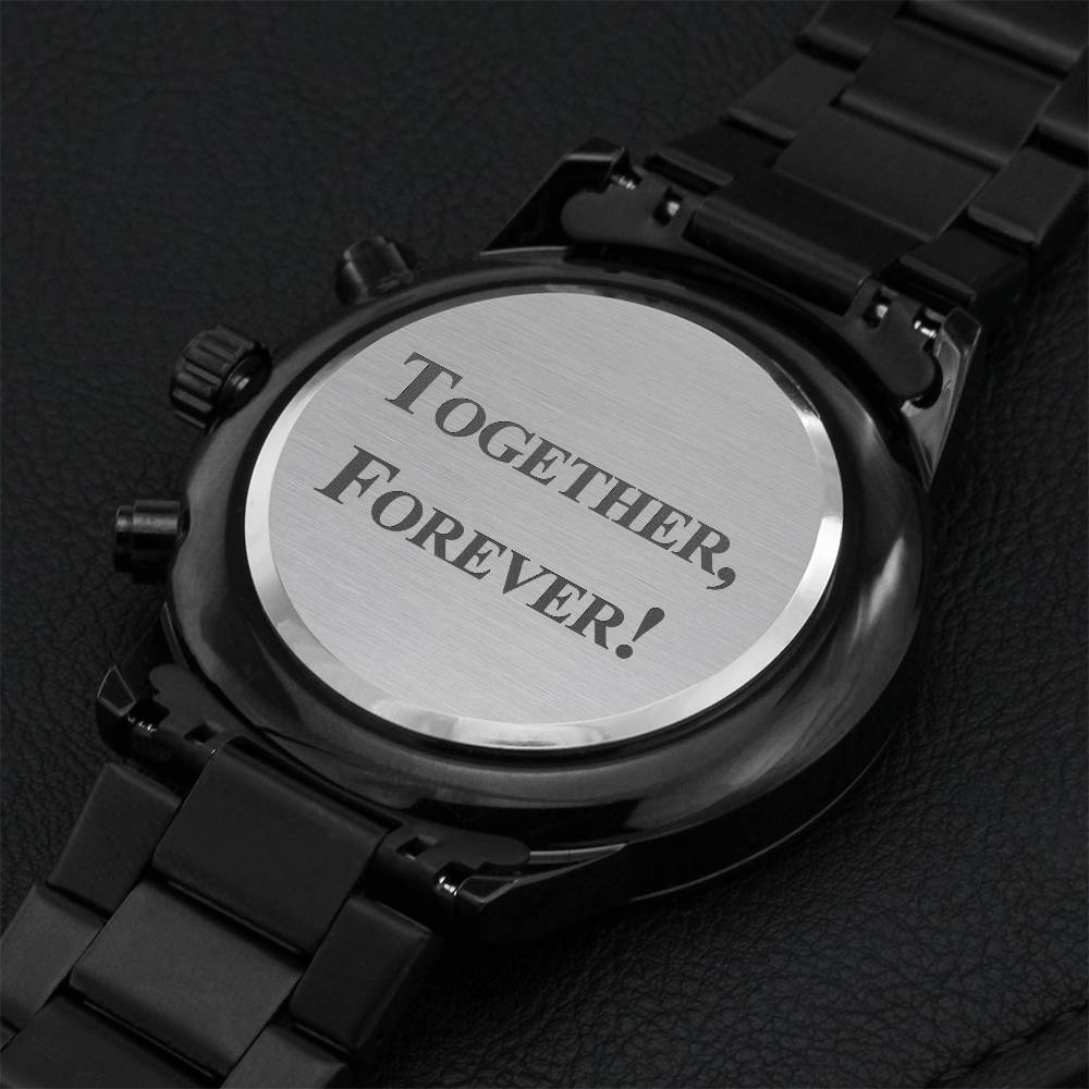 Engraved Design Black Chronograph Watch - Together Forever Engraving Chronograph Watch