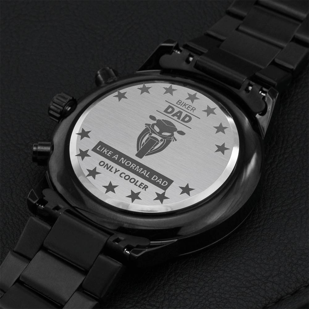 Biker Dad - Fathers Day Gift - Stainless Steel Wrist Watch 3 Engraving Chronograph Watch