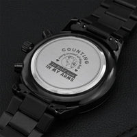 Engraved Design Black Chronograph Watch For My Long Distance Love Engraving Chronograph Watch