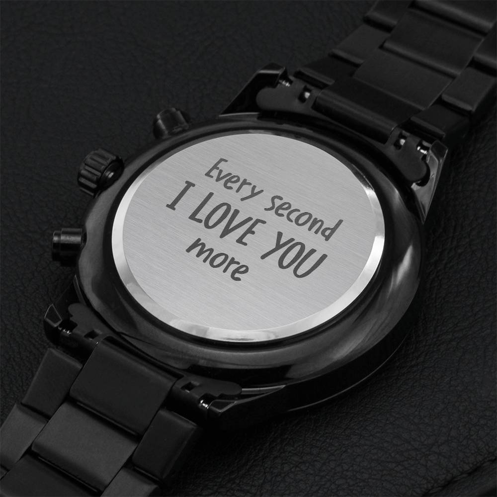 Every Second - Engraved Black Chronograph Watch Engraving Chronograph Watch