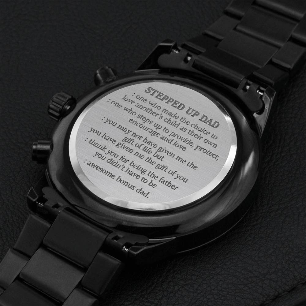 To My Stepdad Engraved Watch Gift For Stepped Up Dad Step Dad Birthday Anniversary Gift For Step Dad Engraving Chronograph Watch