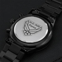 U.s. Air Force Engraved Design Black Chronograph Watch Engraving Chronograph Watch