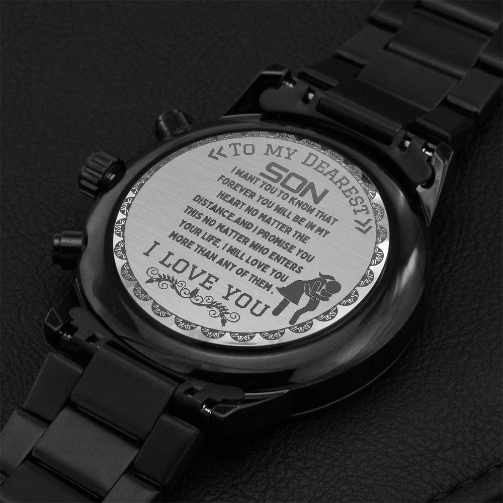 To My Dearest Son Engraving Chronograph Watch