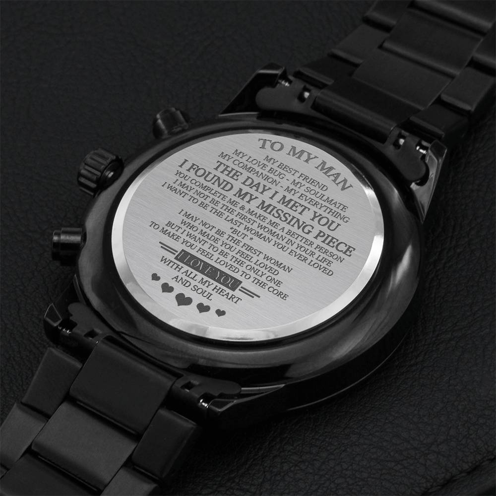 To My Man The Day I Met You Engraved Chronograph Watch For Husband Father's Day Gift From Wife Engraving Chronograph Watch