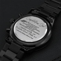 Graduation Gift For Son From Mom And Dad - Bible Verse Proverbs 163 Black Watch Engraving Chronograph Watch
