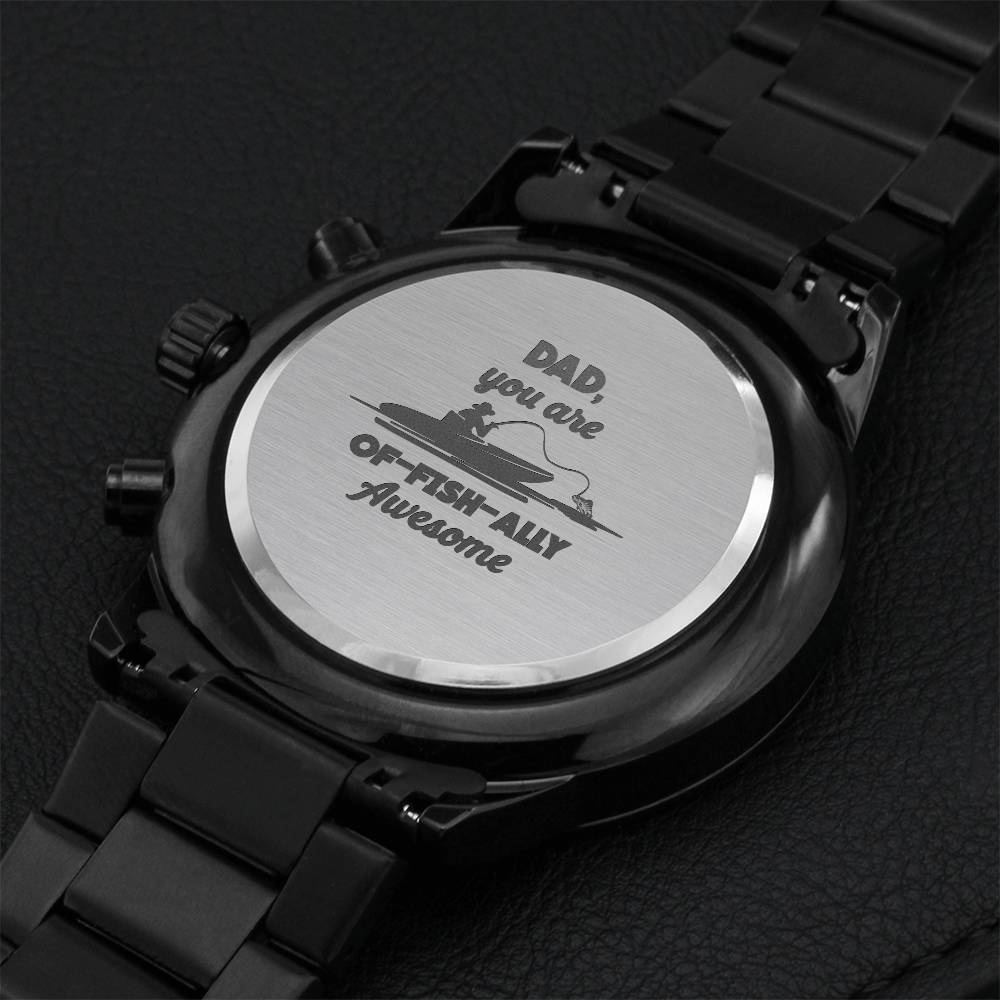 Engraved Design Black Chronograph Watch For Awesome Dad Engraving Chronograph Watch