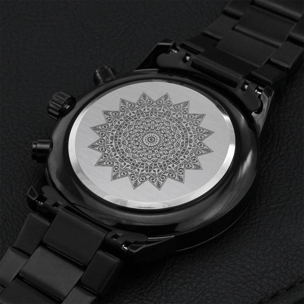 Mandala Engraved Watch Black Chronograph Watch Gift For Yogi Meditation Gift Yoga Gift Engraving Chronograph Watch