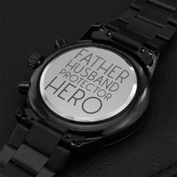 Father's Day - Engraved Design Black Chronograph Watch Engraving Chronograph Watch