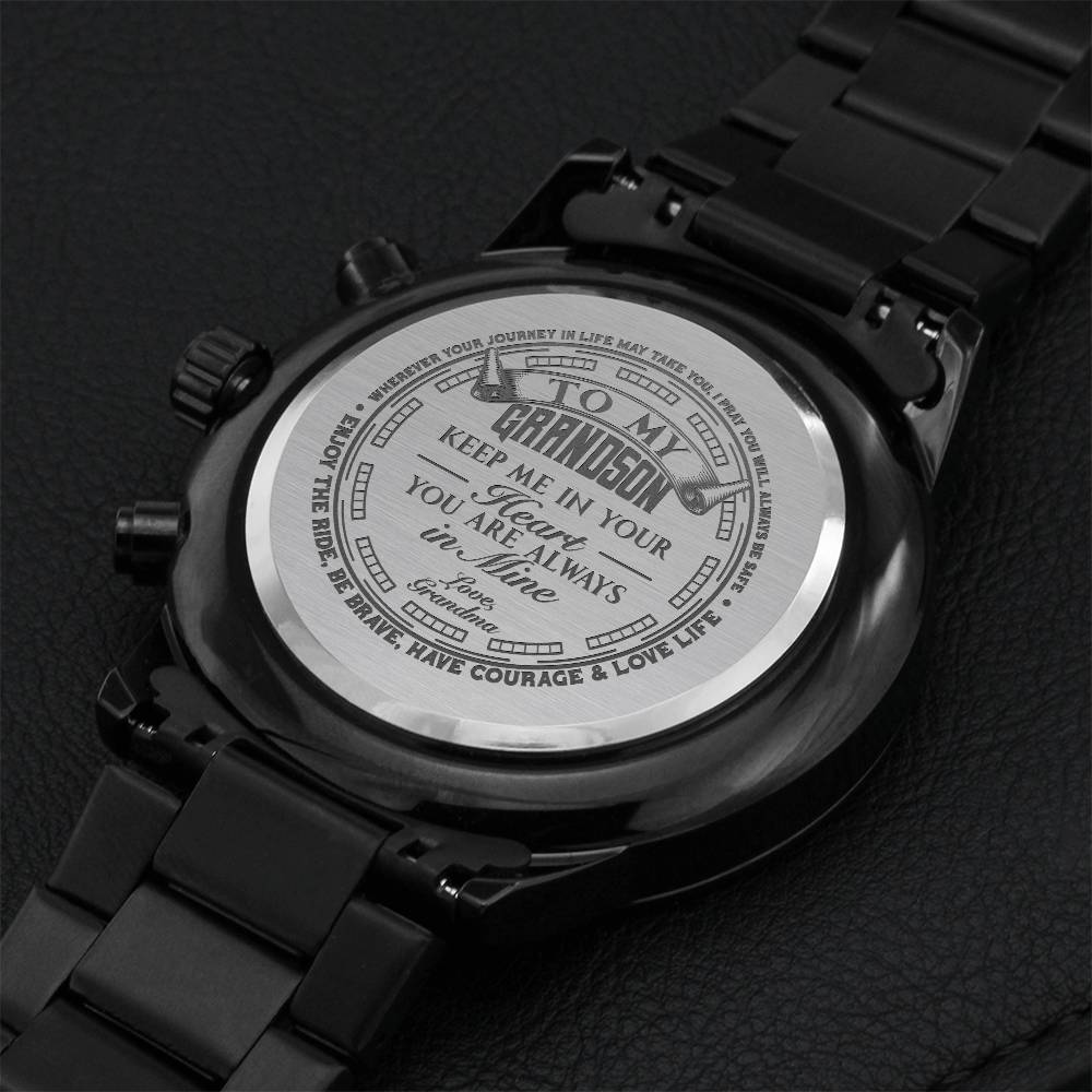 To My Grandson Love Grandma Engraved Gift Watch 2 Engraving Chronograph Watch