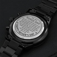 To My Bonus Dad - Engraved Design Black Chronograph Watch Engraving Chronograph Watch